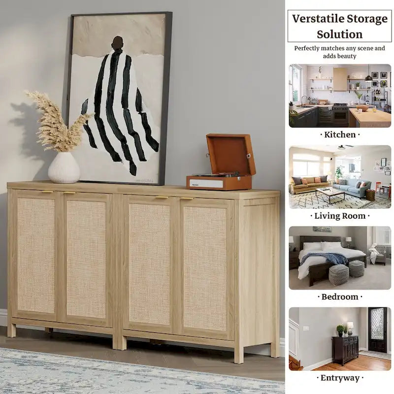 Buffet en rotin avec 2 portes, lot de 2