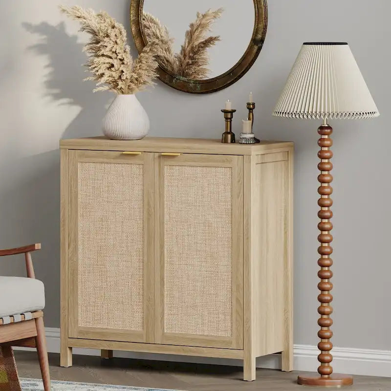 Buffet en rotin avec 2 portes, lot de 2