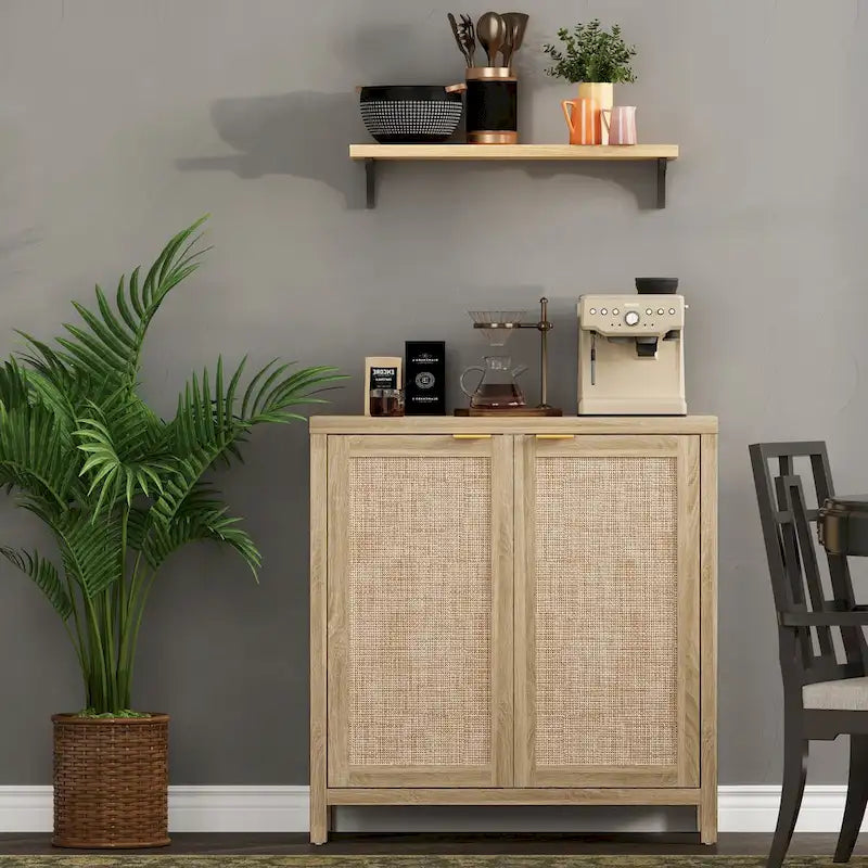 Buffet en rotin avec 2 portes, lot de 2