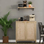 Buffet en rotin avec 2 portes, lot de 2