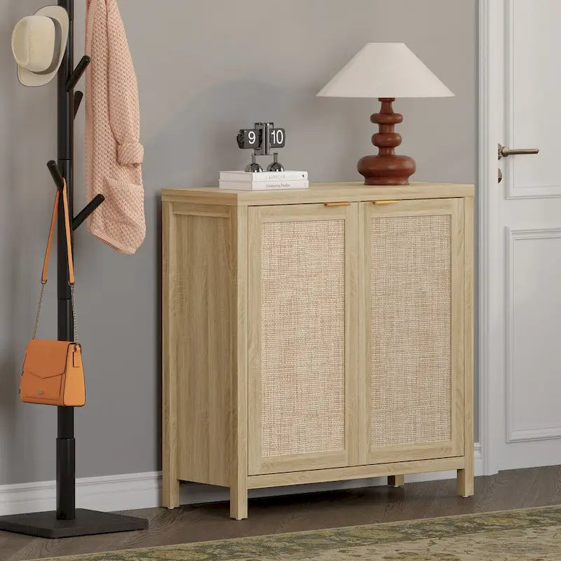 Buffet en rotin avec 2 portes, lot de 2