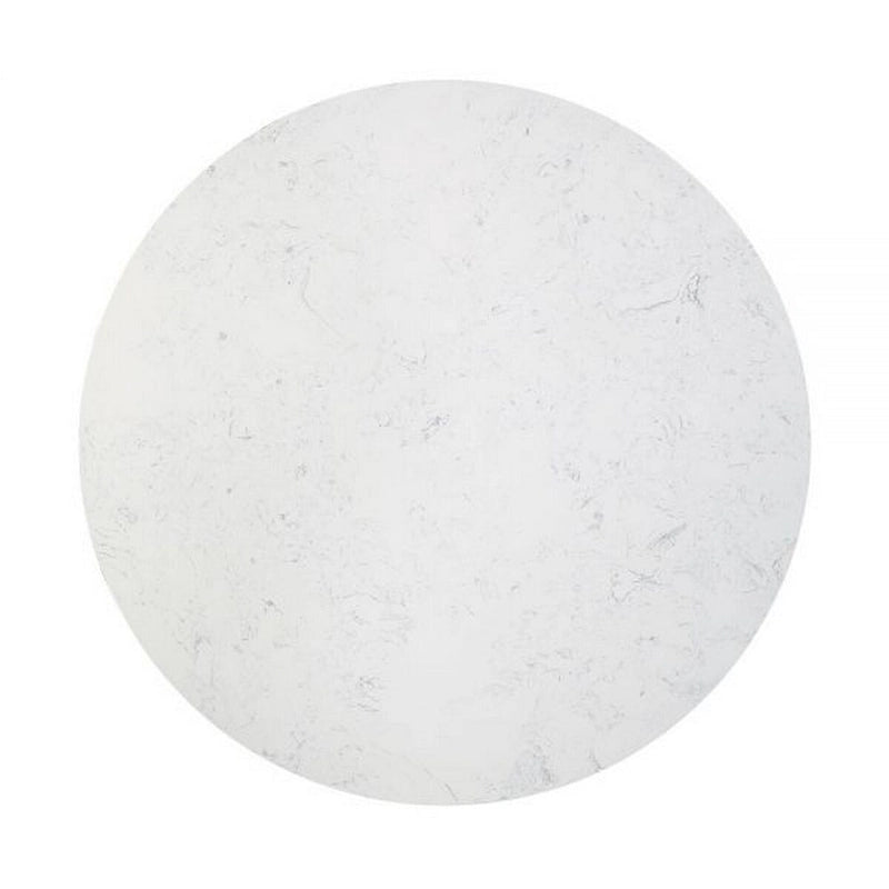 54 Inch Dining Table, Round Faux Marble Top, Black Pedestal Base