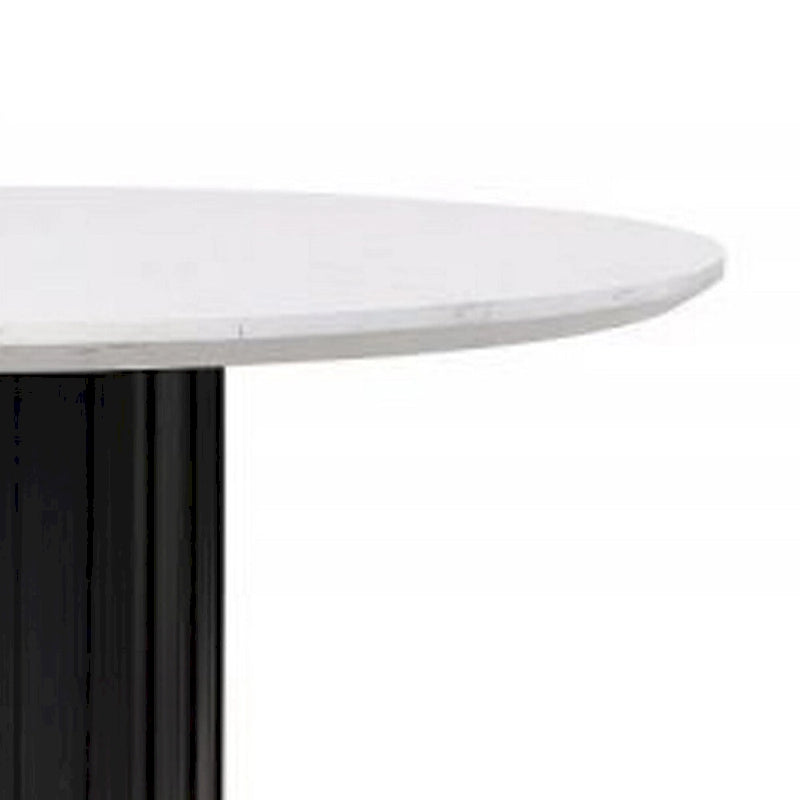 54 Inch Dining Table, Round Faux Marble Top, Black Pedestal Base