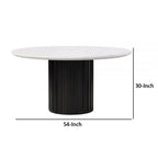 54 Inch Dining Table, Round Faux Marble Top, Black Pedestal Base