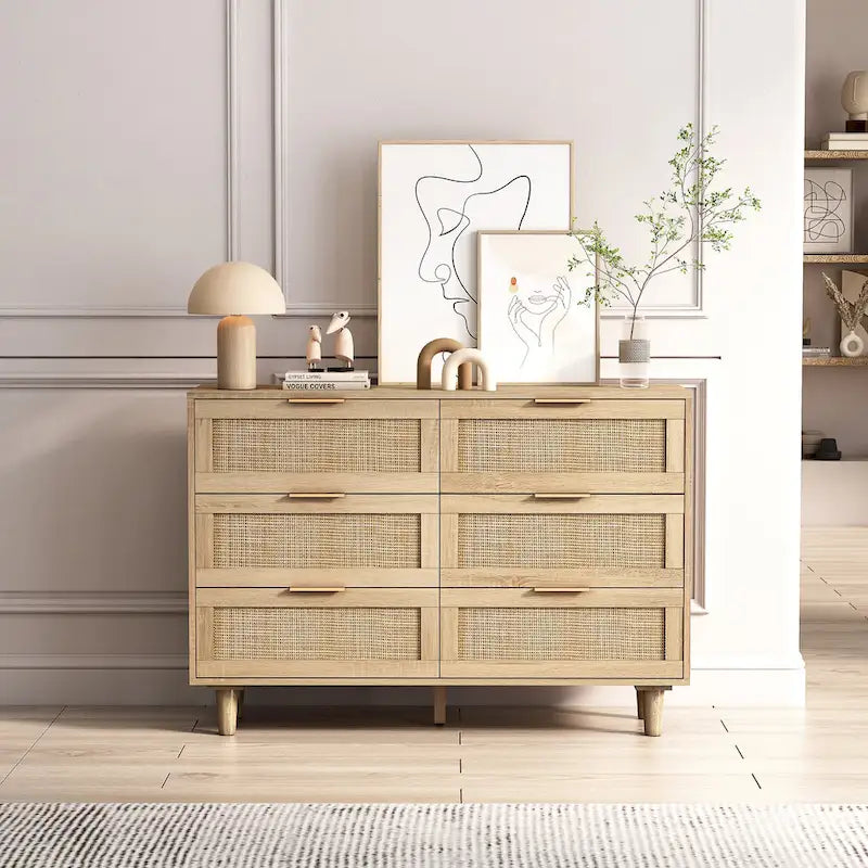 43.316-Drawers Rattan Storage Cabinet Rattan Drawer,for Bedroom,Living Room,Natural