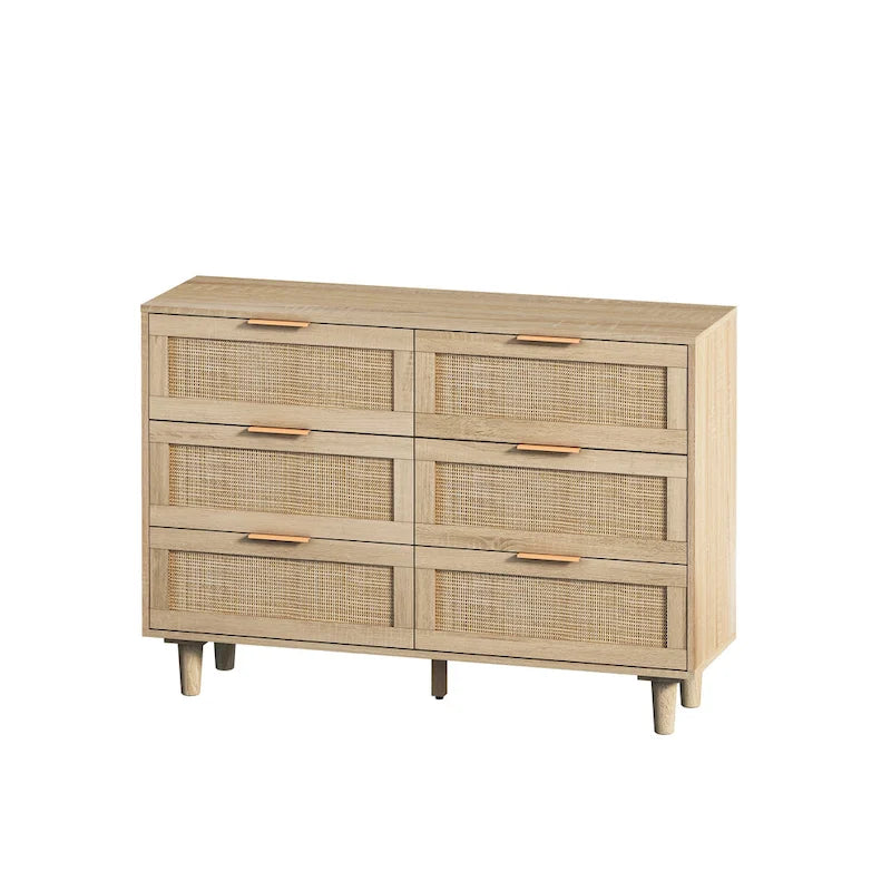 Commode de rangement à 6 tiroirs en rotin naturel