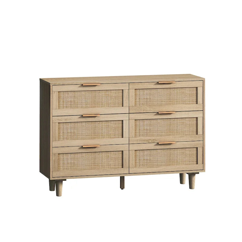 Commode de rangement à 6 tiroirs en rotin naturel