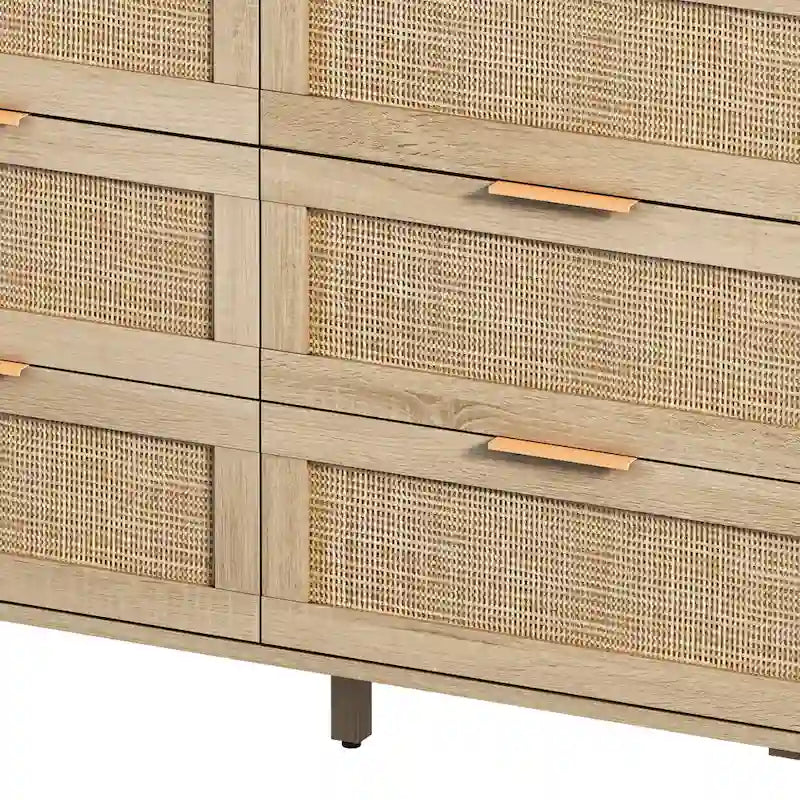 Commode de rangement à 6 tiroirs en rotin naturel