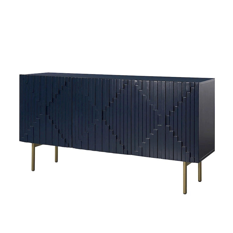 Buffet moderne de 58 pouces avec portes géométriques et pieds en métal