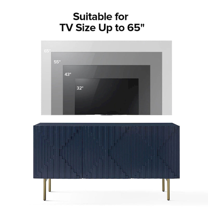 Buffet moderne de 58 pouces avec portes géométriques et pieds en métal