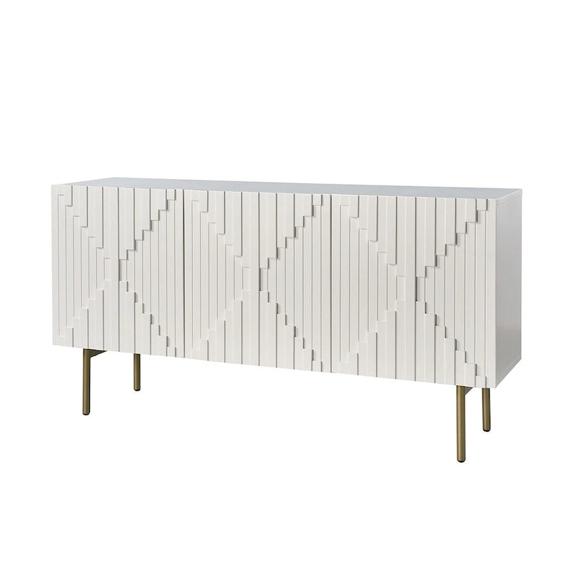 Buffet moderne de 58 pouces avec portes géométriques et pieds en métal