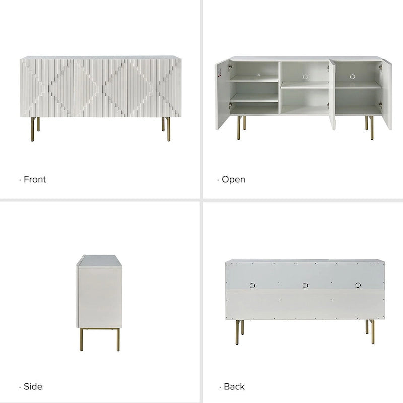 Buffet moderne de 58 pouces avec portes géométriques et pieds en métal