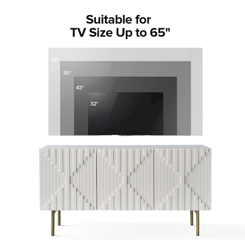 Buffet moderne de 58 pouces avec portes géométriques et pieds en métal