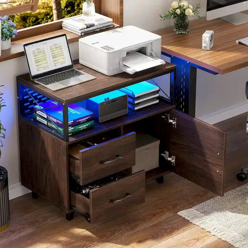 Meuble de rangement avec deux tiroirs et éclairage LED RVB
