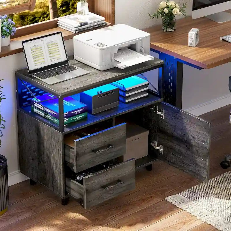 Meuble de rangement avec deux tiroirs et éclairage LED RVB