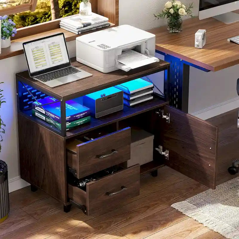 Meuble de rangement avec deux tiroirs et éclairage LED RVB