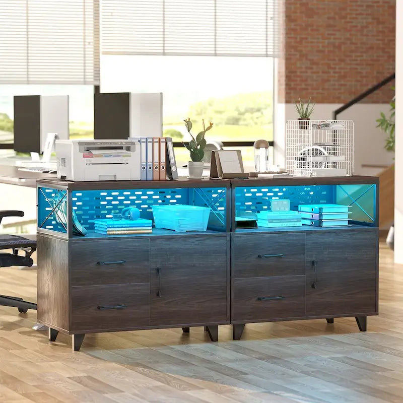 Meuble de rangement avec deux tiroirs et éclairage LED RVB