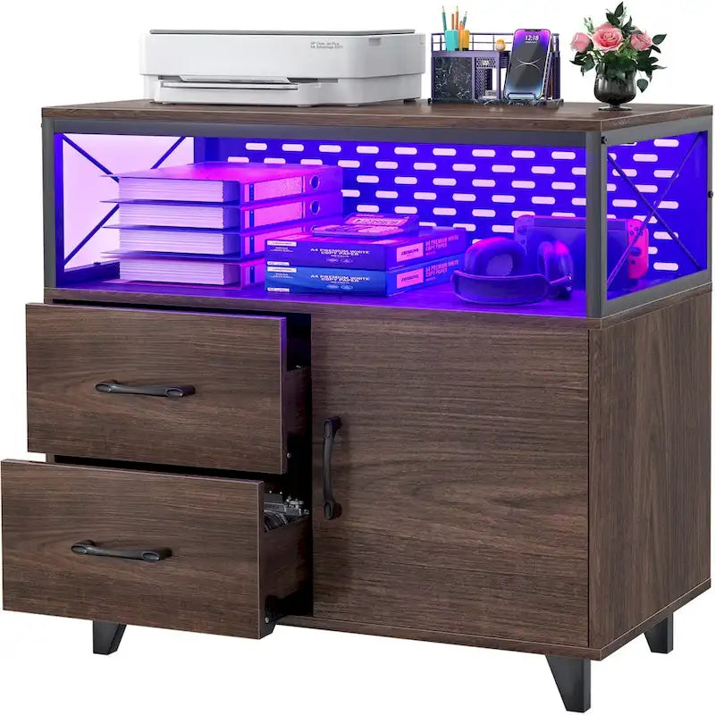 Meuble de rangement avec deux tiroirs et éclairage LED RVB