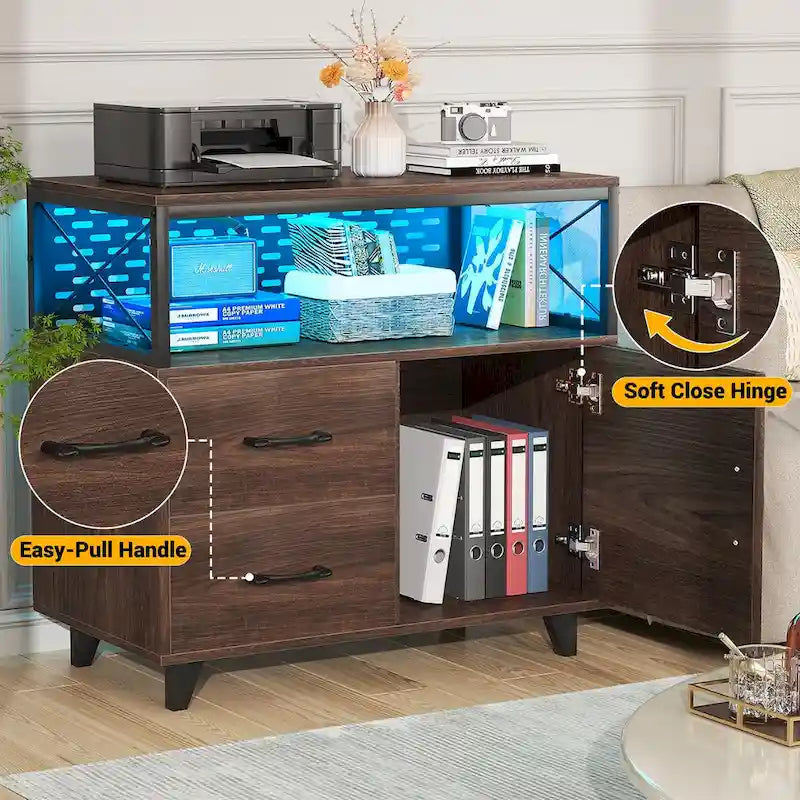 Meuble de rangement avec deux tiroirs et éclairage LED RVB