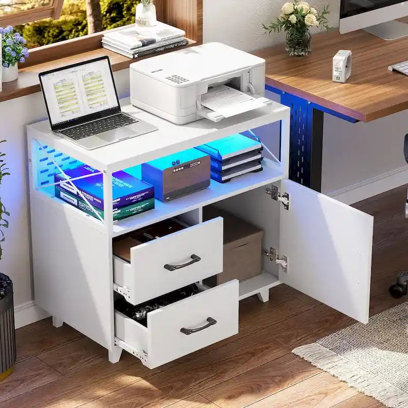 Meuble de rangement avec deux tiroirs et éclairage LED RVB