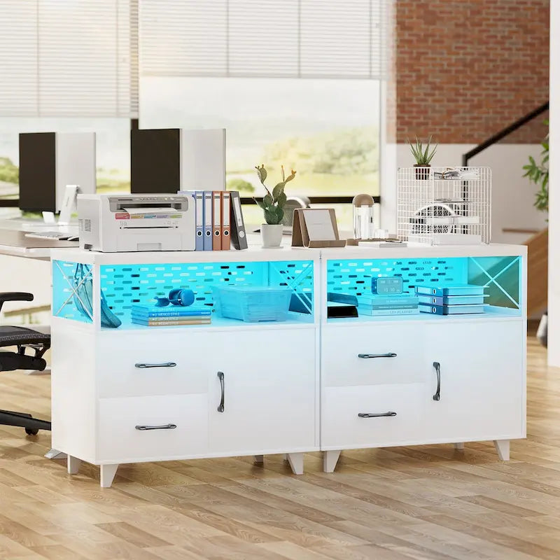 Meuble de rangement avec deux tiroirs et éclairage LED RVB