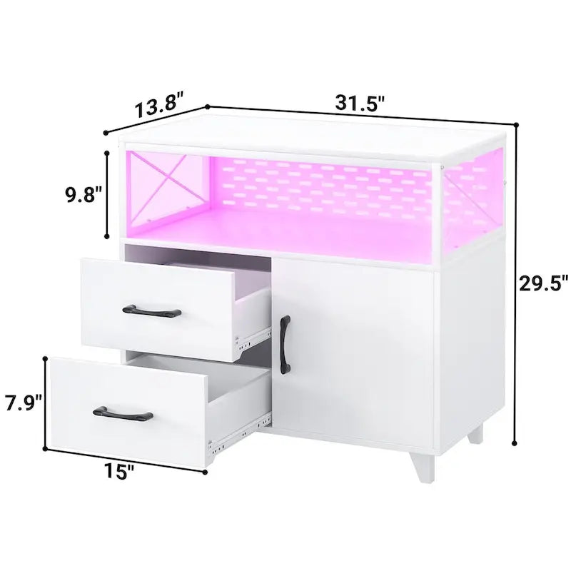 Meuble de rangement avec deux tiroirs et éclairage LED RVB