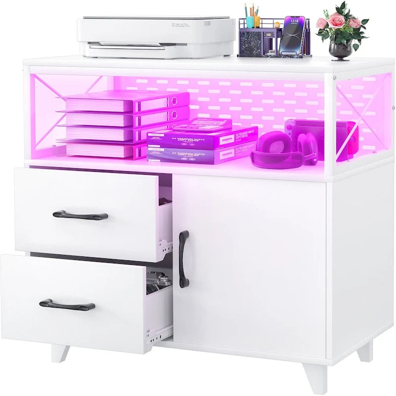 Meuble de rangement avec deux tiroirs et éclairage LED RVB