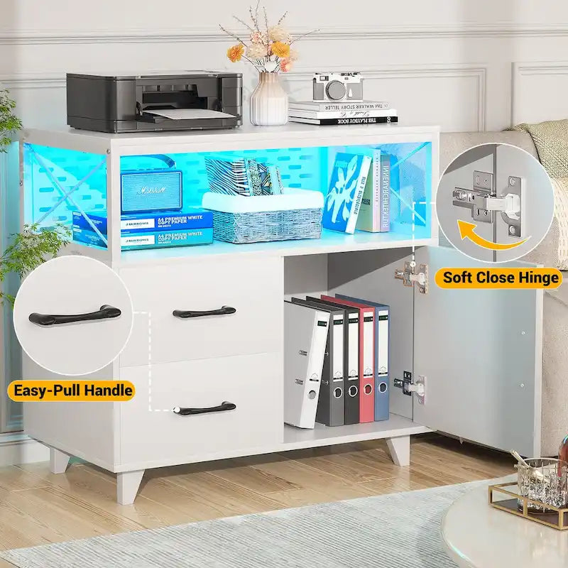 Meuble de rangement avec deux tiroirs et éclairage LED RVB