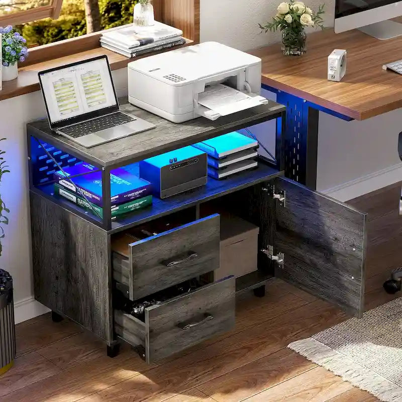 Meuble de rangement avec deux tiroirs et éclairage LED RVB