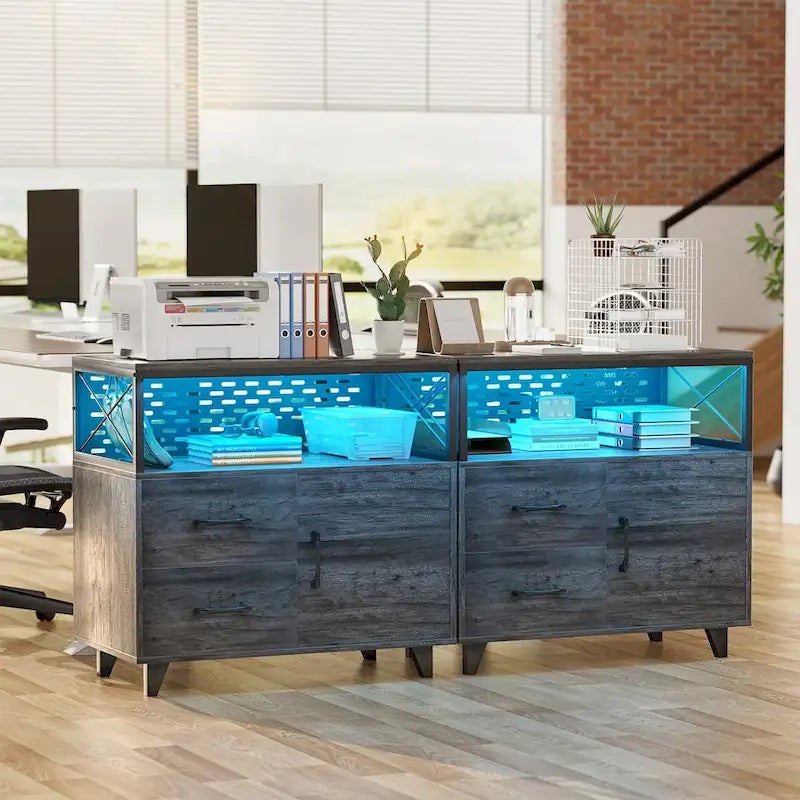 Meuble de rangement avec deux tiroirs et éclairage LED RVB