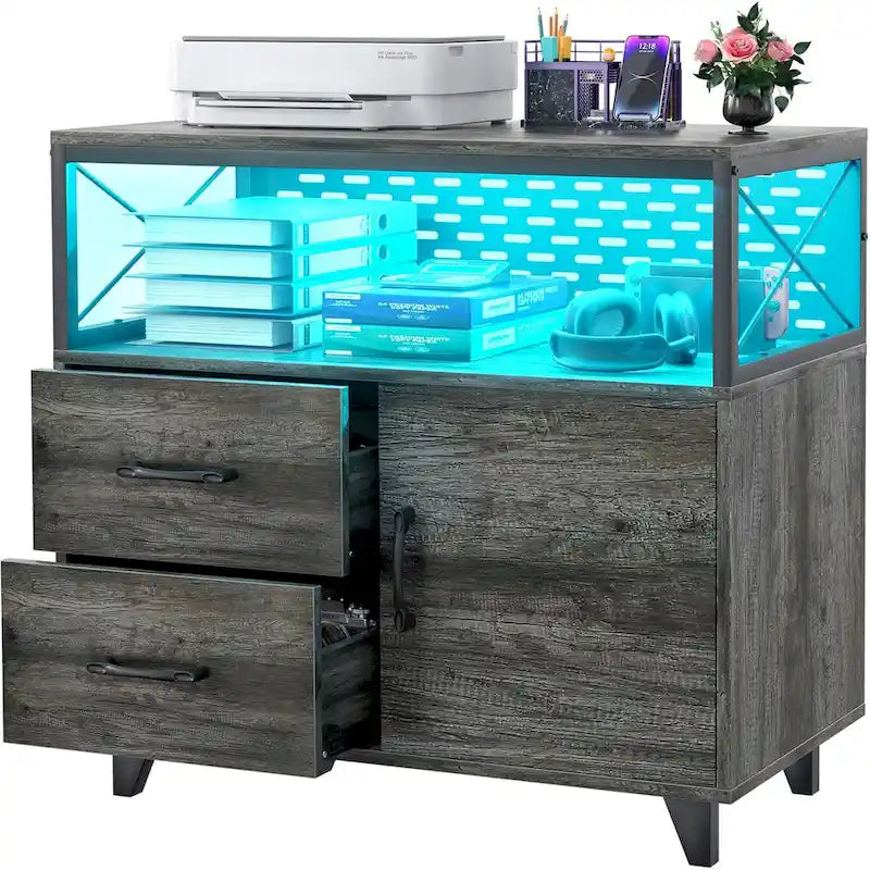 Meuble de rangement avec deux tiroirs et éclairage LED RVB