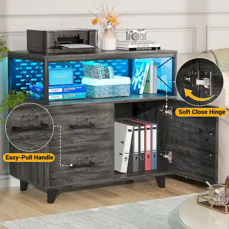 Meuble de rangement avec deux tiroirs et éclairage LED RVB