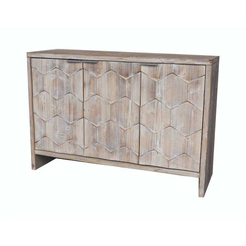 Buffet 3 portes style ferme avec portes en bois géométriques