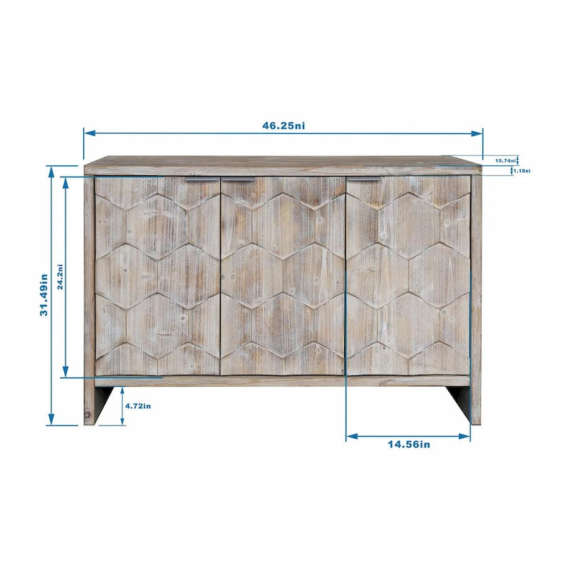 Buffet 3 portes style ferme avec portes en bois géométriques