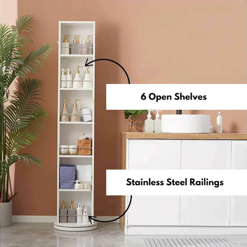 Armoire de rangement pivotante avec miroir pleine longueur et six étagères