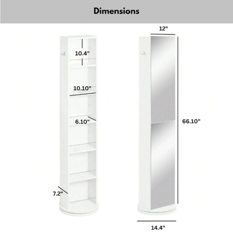 Armoire de rangement pivotante avec miroir pleine longueur et six étagères