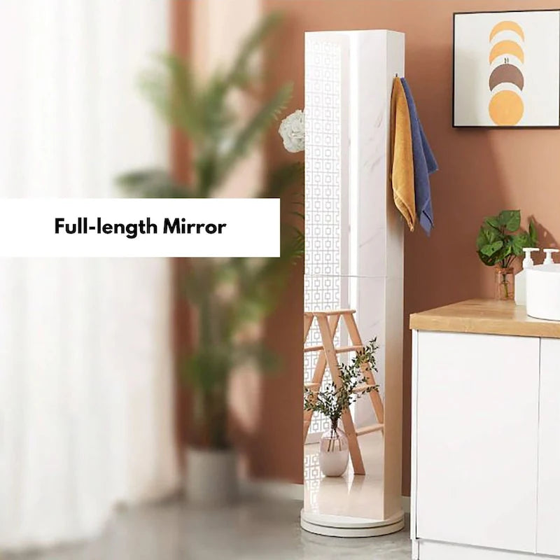 Armoire de rangement pivotante avec miroir pleine longueur et six étagères