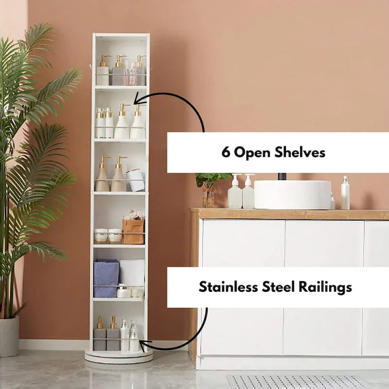 Armoire de rangement pivotante avec miroir pleine longueur et six étagères