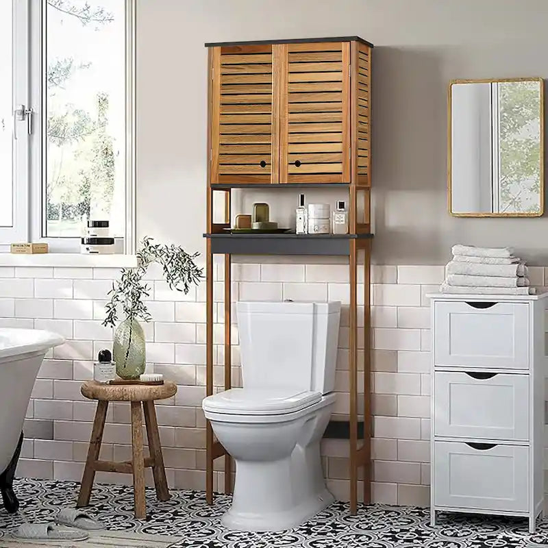 Meuble de rangement au-dessus des toilettes avec portes aérées