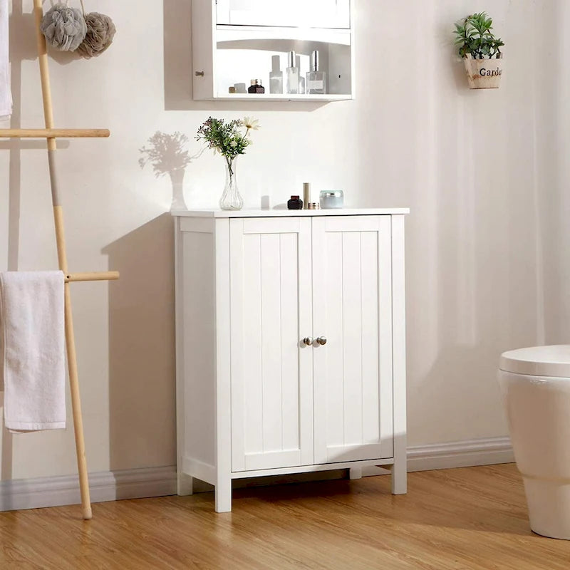 Bathroom Floor Storage Cabinet with Double Door Adjustable Shelf, White - 23.62 x 11.81 x 31.5 inch