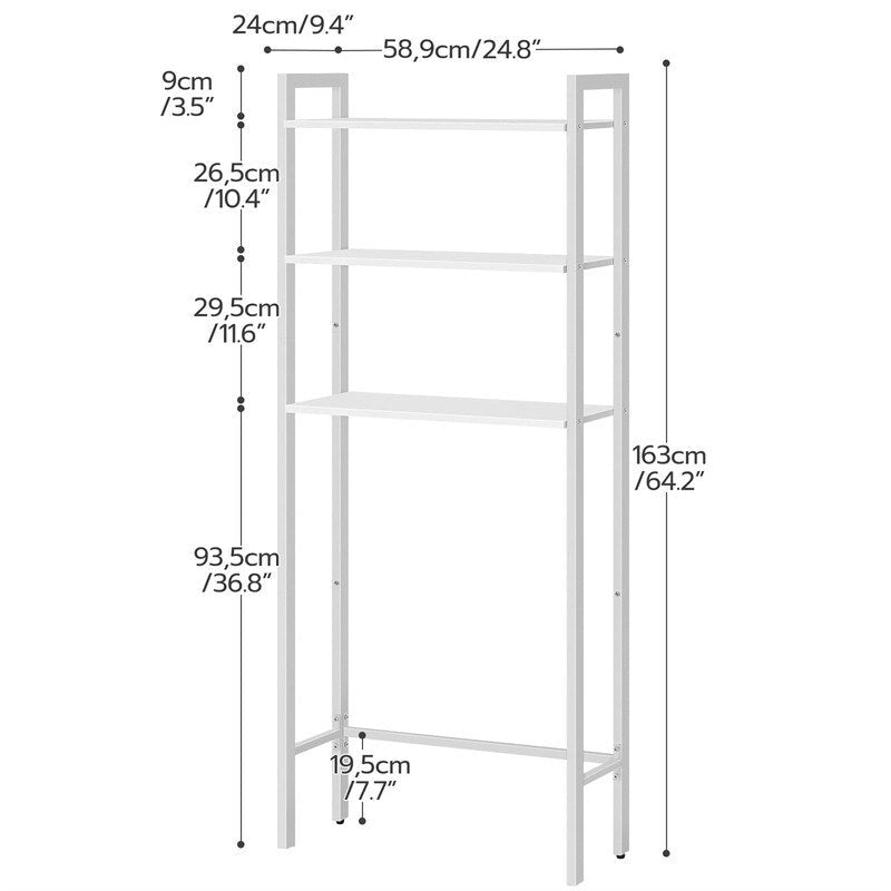 Étagère de rangement à 3 niveaux pour au-dessus des toilettes