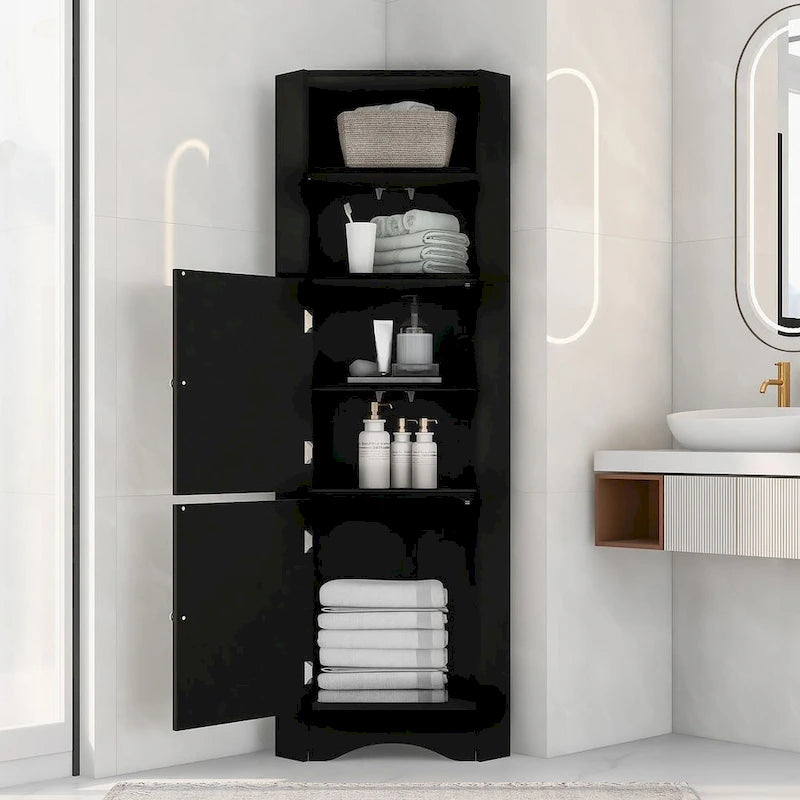 Meuble de salle de bain d'angle haut avec deux portes et étagères réglables