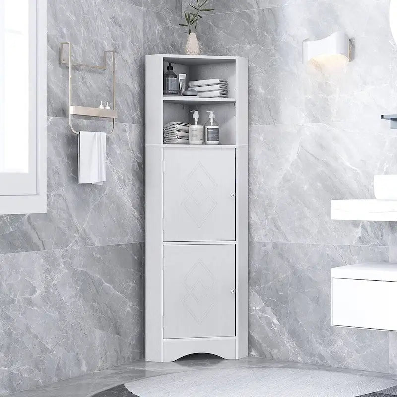 Meuble de salle de bain d'angle haut avec deux portes et étagères réglables