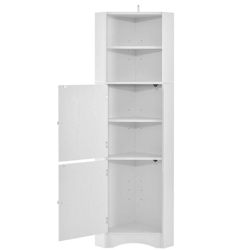 Meuble de salle de bain d'angle haut avec deux portes et étagères réglables