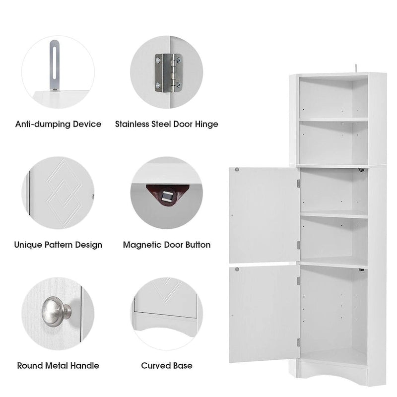 Meuble de salle de bain d'angle haut avec deux portes et étagères réglables