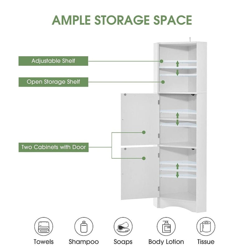 Meuble de salle de bain d'angle haut avec deux portes et étagères réglables