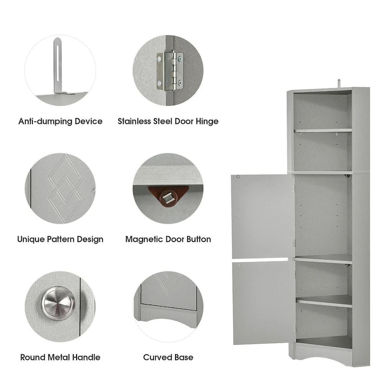 Meuble de salle de bain d'angle haut avec deux portes et étagères réglables