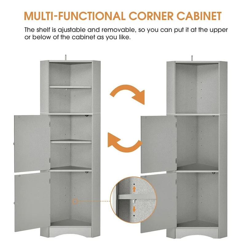 Meuble de salle de bain d'angle haut avec deux portes et étagères réglables
