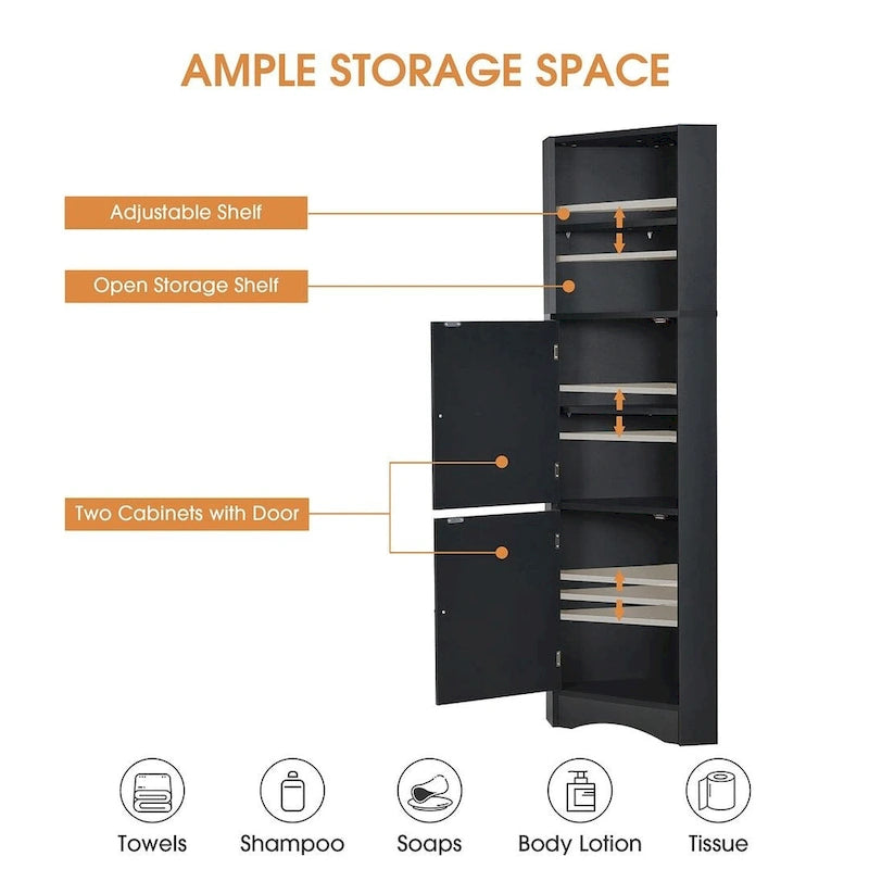Meuble de salle de bain d'angle haut avec deux portes et étagères réglables