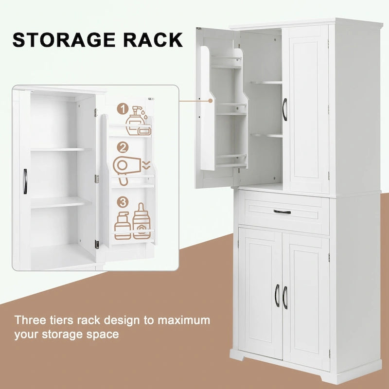 Meuble de rangement haut pour salle de bain avec portes et tiroir